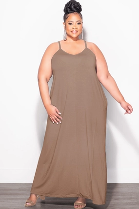 Breathable wear Final Sale Plus Size Spaghetti Strap Maxi Dress in Brown