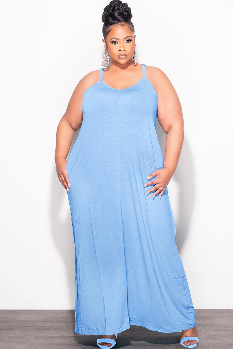 Tough Flex hypoallergenic material Final Sale Plus Size Spaghetti Strap Maxi Dress in Spring Blue