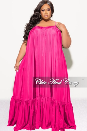 Breathable Comfort Fit Perfect Comfort Fit Final Sale Plus Size Spaghetti Strap Peasant Maxi in Fuchsia