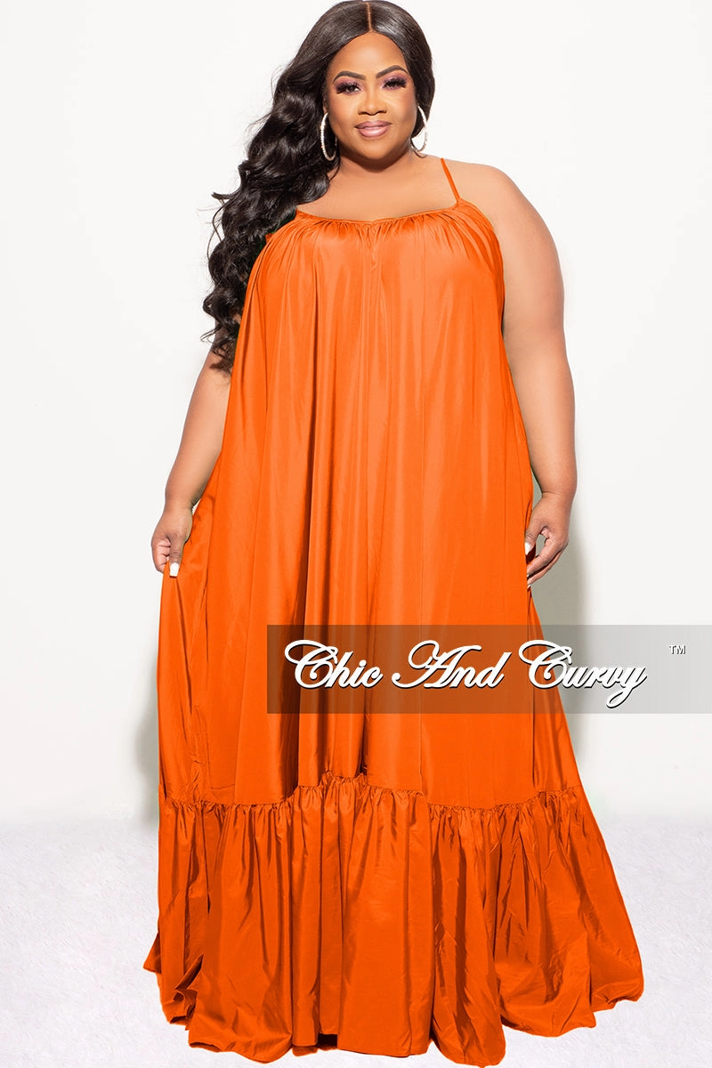 Final Sale Plus Size Spaghetti Strap Peasant Maxi in Neon Orange FlexFoamPadding