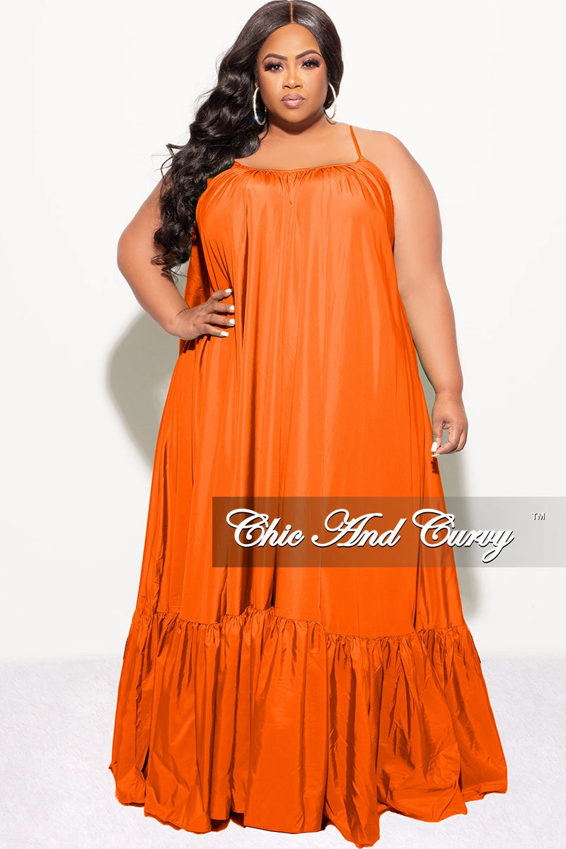 Final Sale Plus Size Spaghetti Strap Peasant Maxi in Neon Orange Daily Motion MultiPocketDesign