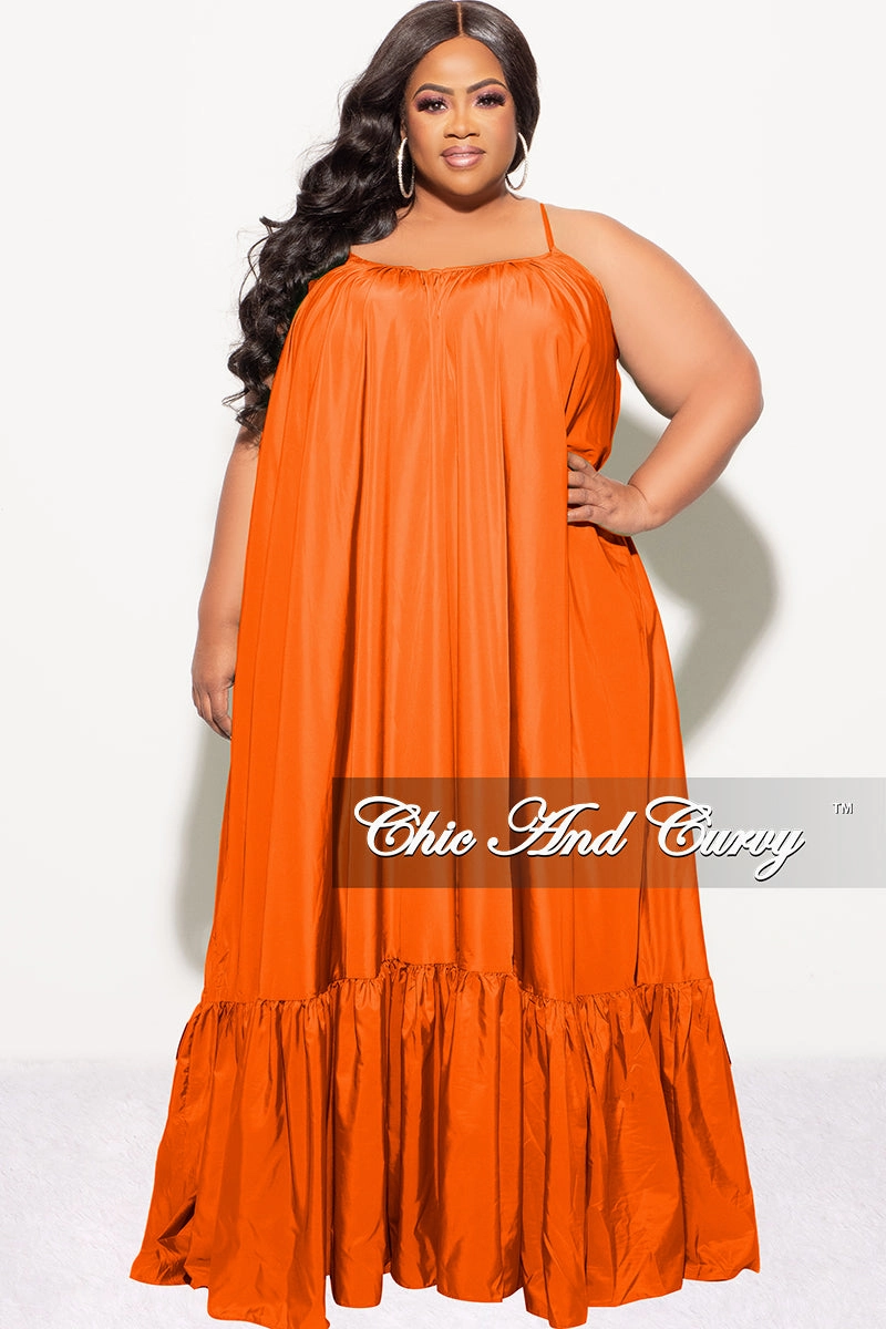 Clean Fit Final Sale Plus Size Spaghetti Strap Peasant Maxi in Neon Orange