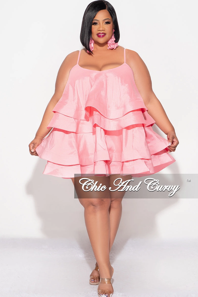 Final Sale Plus Size Spaghetti Strap Tiered Ruffle Mini Dress in Pink Natural Movement