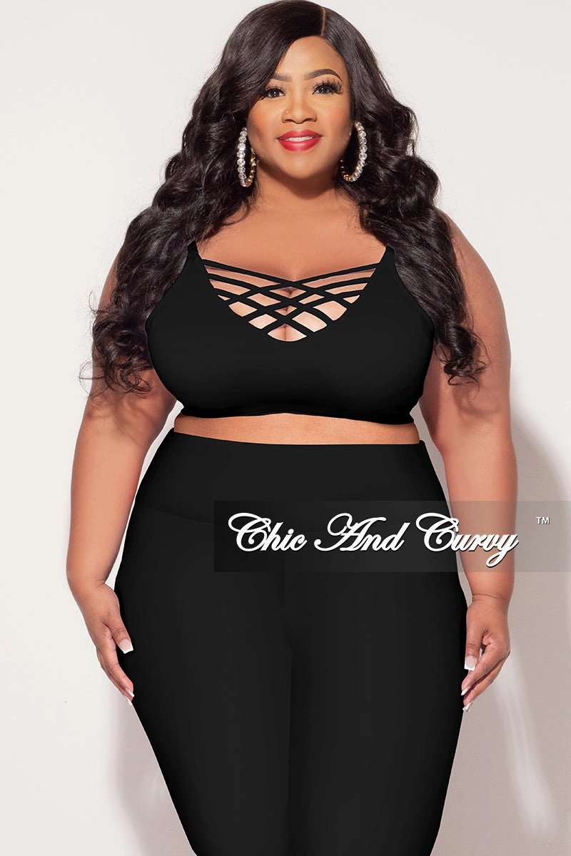 Final Sale Plus Size Spaghetti Strap Triple Criss Cross Front Bralette in Black ComfortFit Timeless Wear