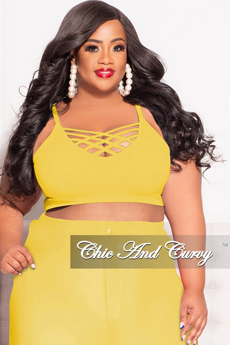 Final Sale Plus Size Spaghetti Strap Triple Criss Cross Front Bralette in Yellow QuickReleaseClosures