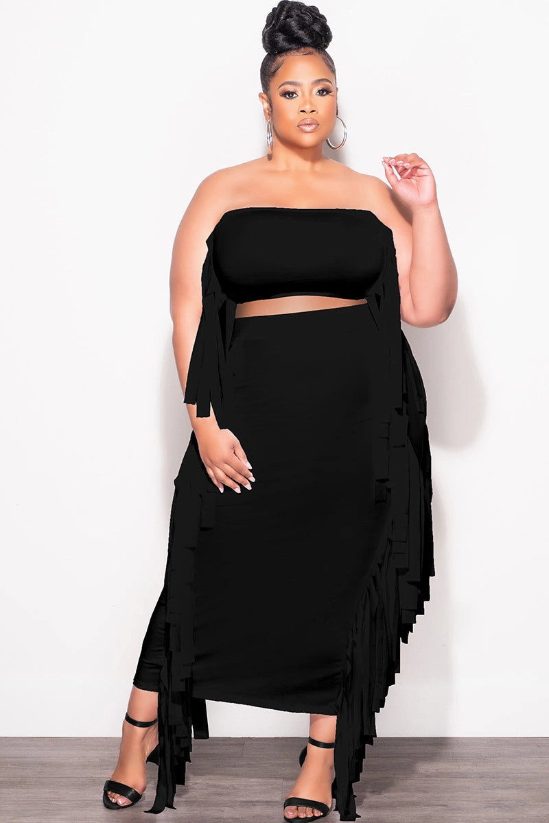 Final Sale Plus Size Strapless 2pc Set in Black Dynamic Motion Perfect Look