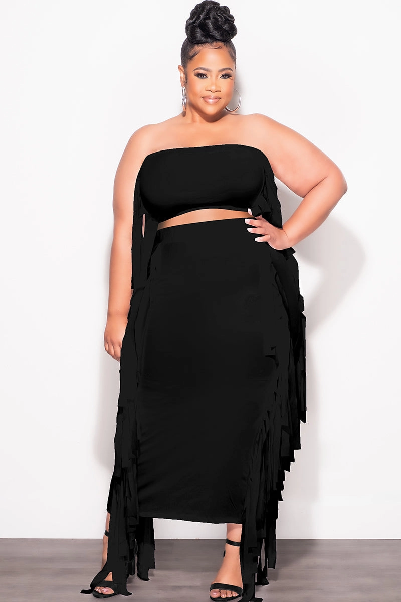 Final Sale Plus Size Strapless 2pc Set in Black Thermal regulation