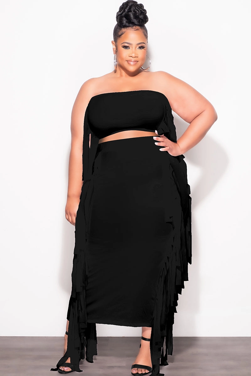 Final Sale Plus Size Strapless 2pc Set in Black WrinkleFreeFabric