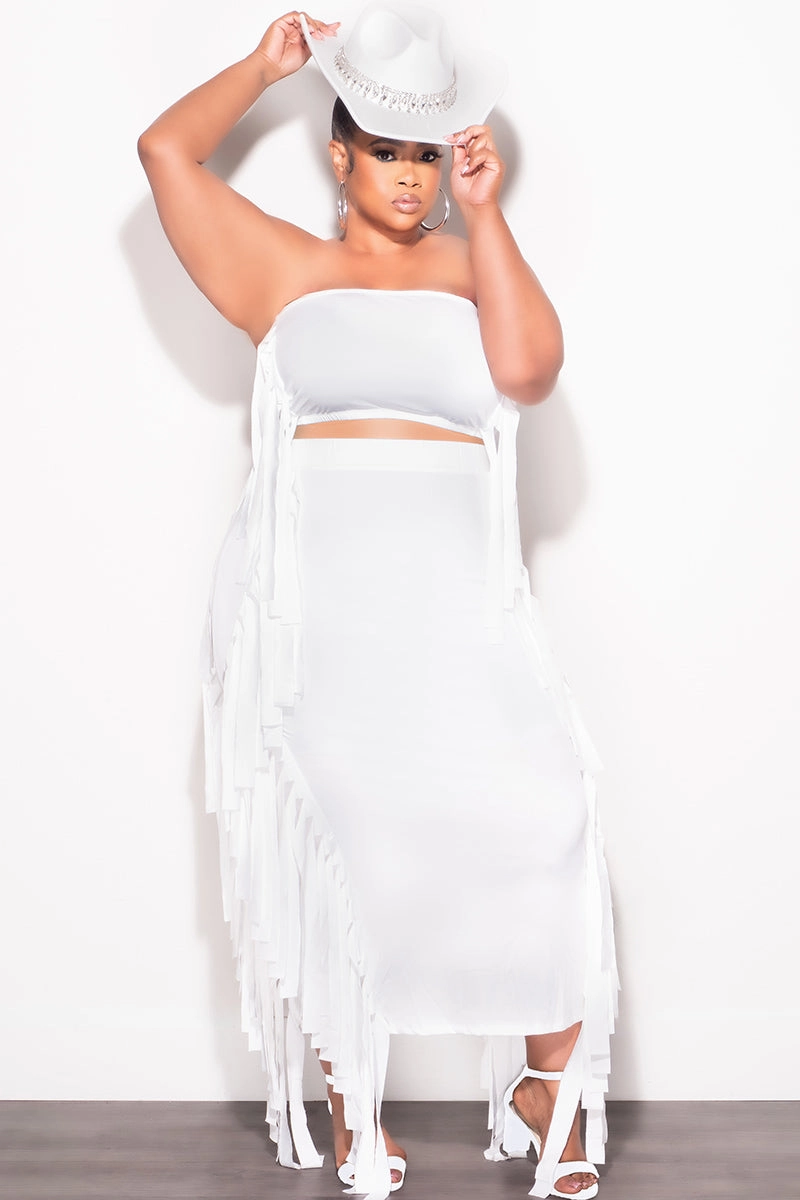 Final Sale Plus Size Strapless 2pc Set in White Elastic Fit Anti Cling Finish