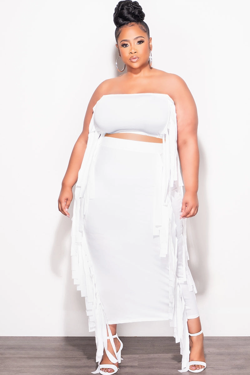 Final Sale Plus Size Strapless 2pc Set in White Easy Stretch Fit Linen blend
