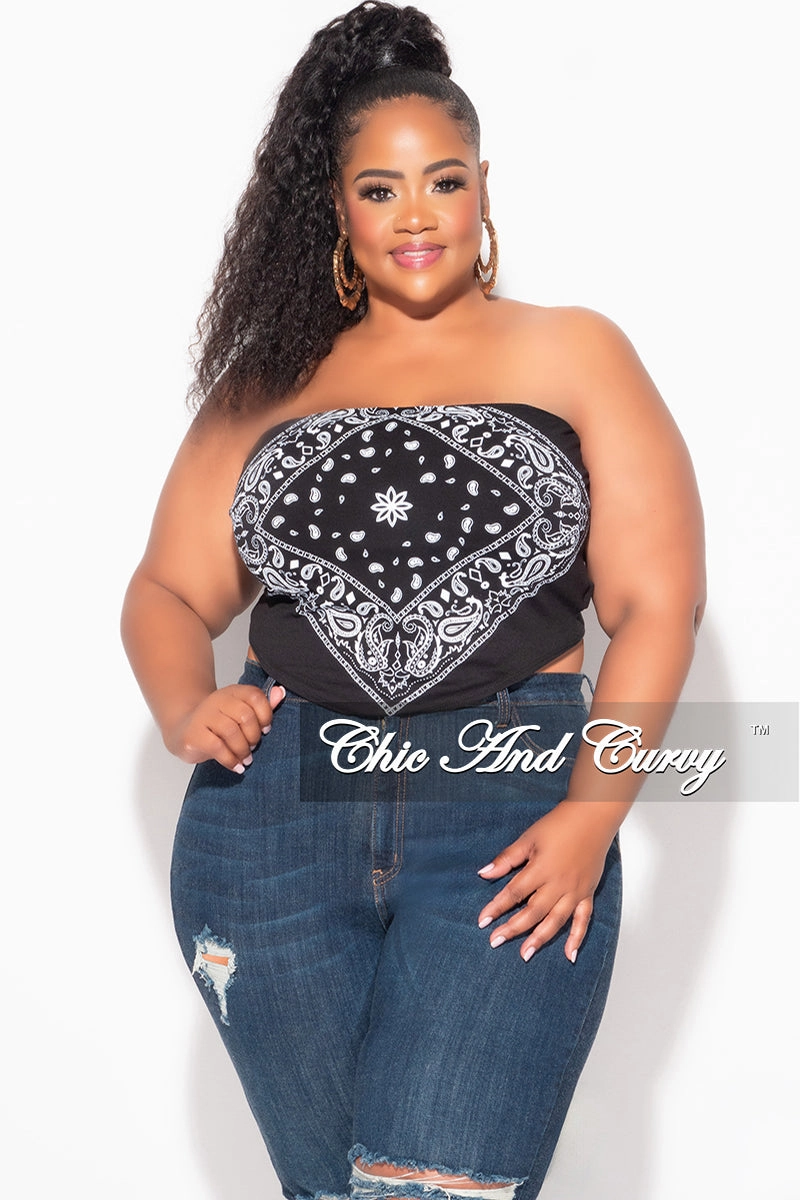 Final Sale Plus Size Strapless Bandana Top in Black and White Cozy Style