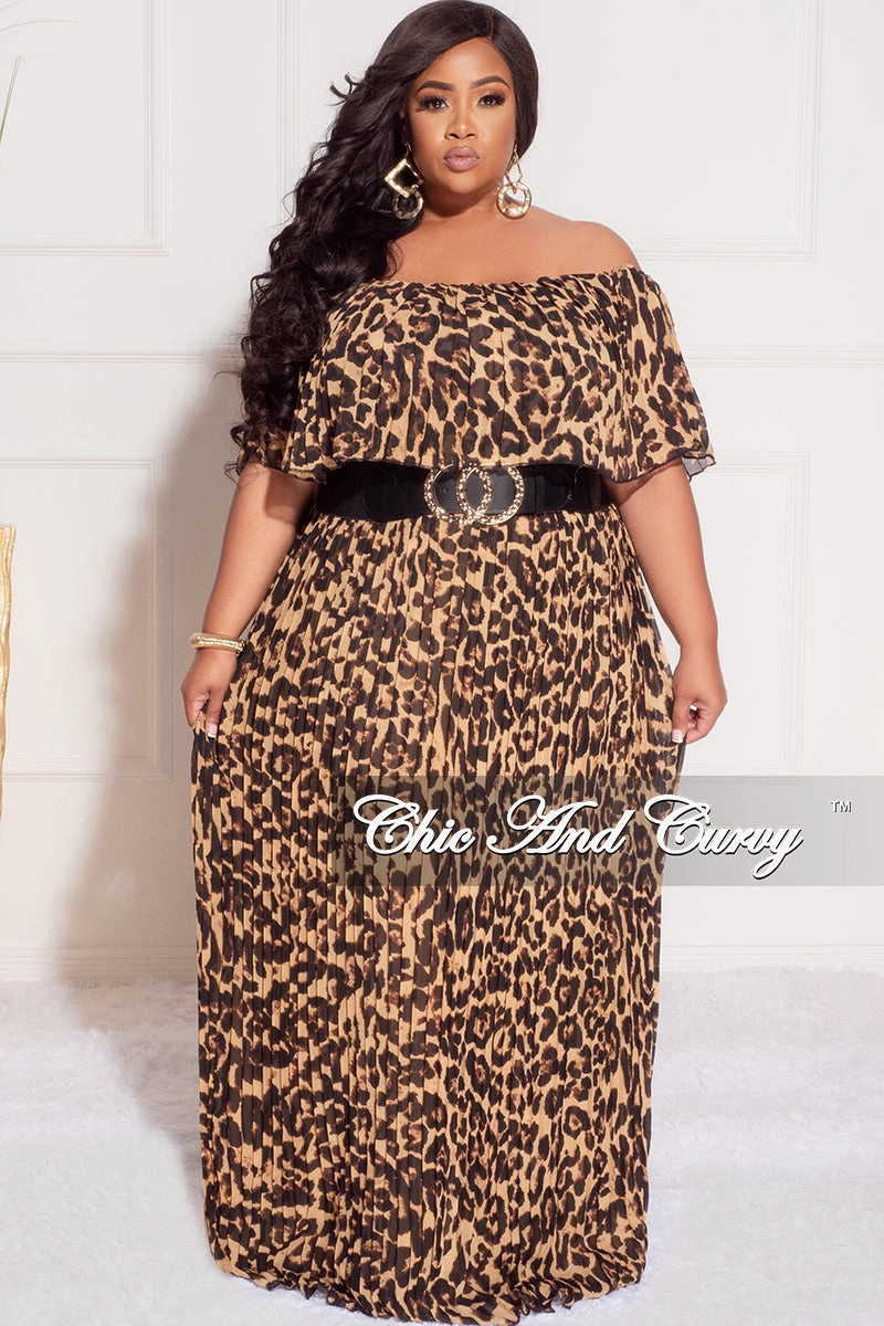 Comfy Vibes AntiSlipGrip Final Sale Plus Size Strapless Chiffon Pleated Long Dress in Animal Print