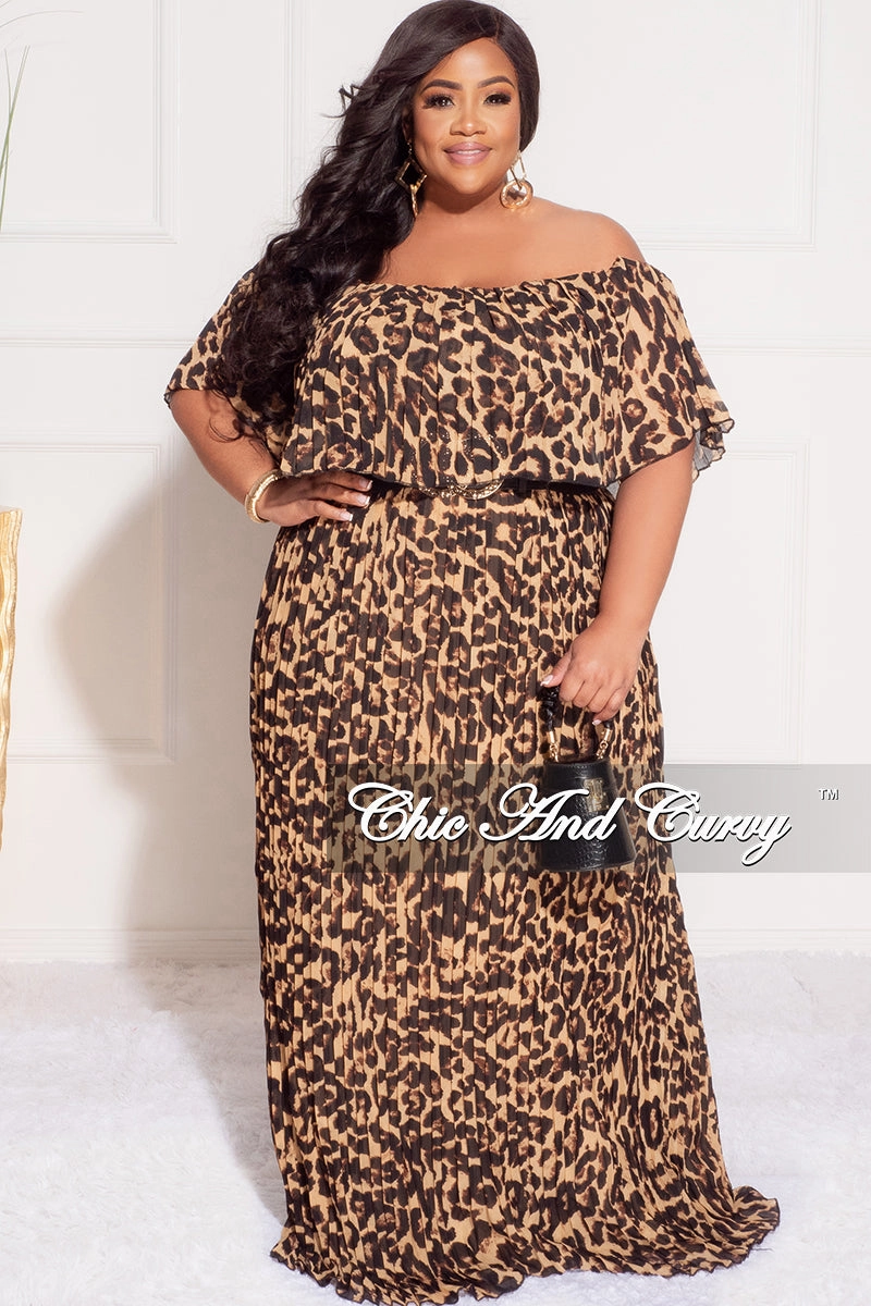 Final Sale Plus Size Strapless Chiffon Pleated Long Dress in Animal Print Stretch Support Fit Layering Comfort