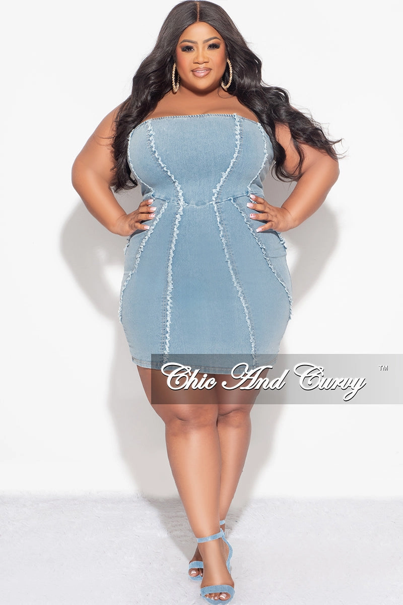 Final Sale Plus Size Strapless Dress in Denim Light support Durable Construction