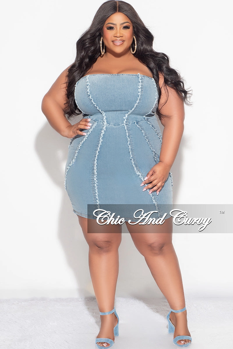 Final Sale Plus Size Strapless Dress in Denim OdorResistantFinish Casual Vibes