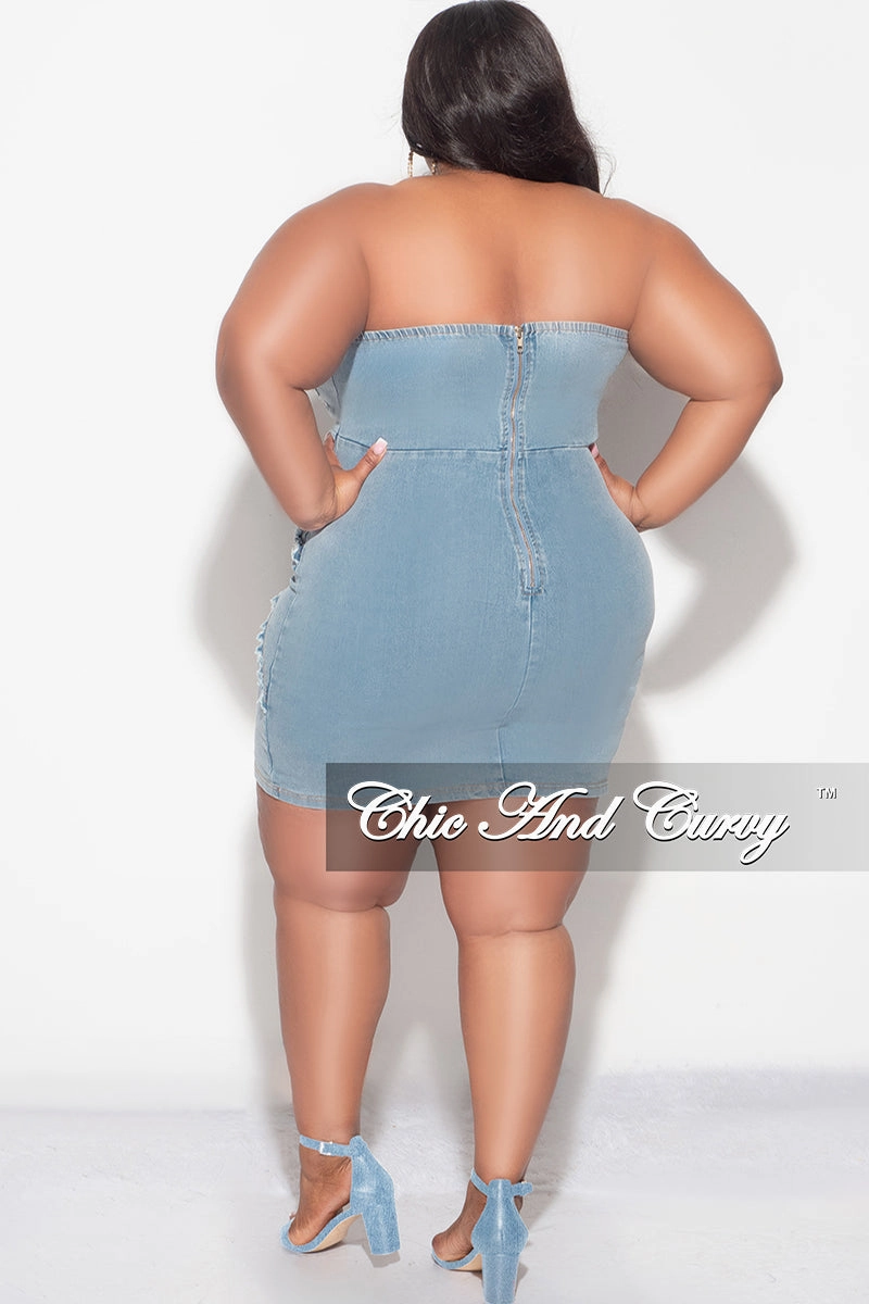 Blackout fabric Final Sale Plus Size Strapless Dress in Denim