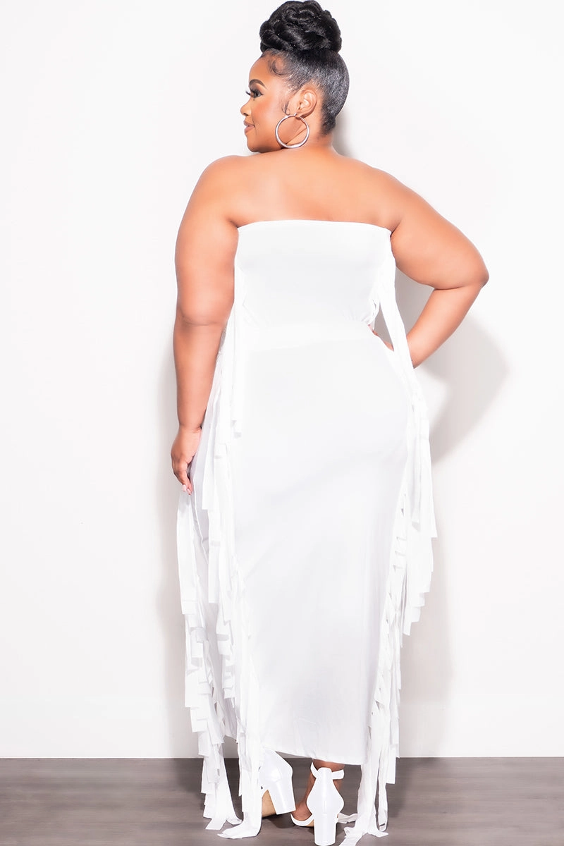 Sporty Layers Final Sale Plus Size Strapless Fringe Dress in White