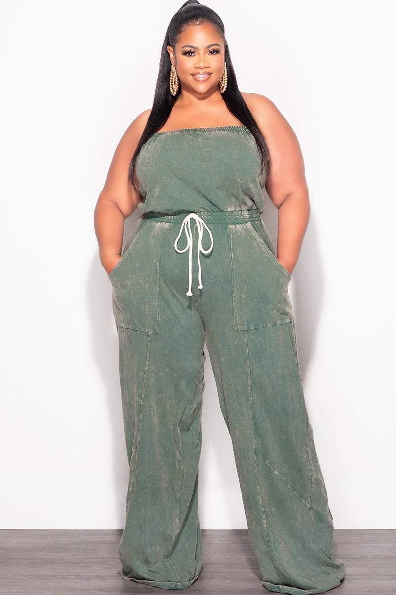 Final Sale Plus Size Strapless Jumpsuit in Green Water Repellent