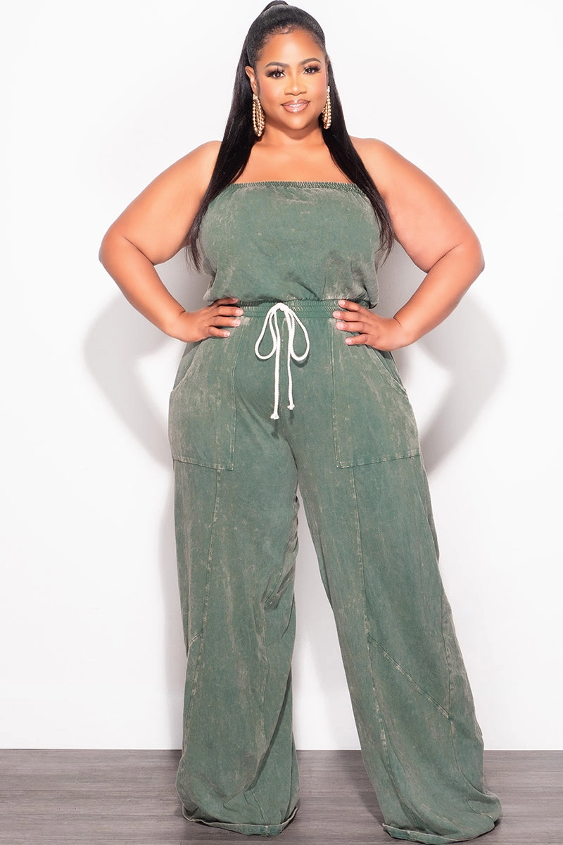 DurableReinforcedMaterial Breath Friendly Final Sale Plus Size Strapless Jumpsuit in Green