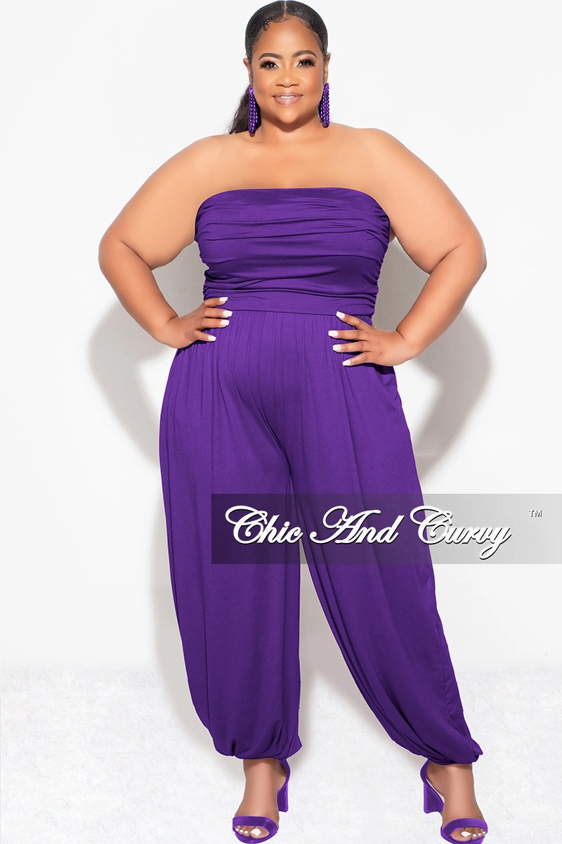 Comfortable Stretch Flattering Comfort Wear Final Sale Plus Size Strapless Jumpsuit in Purple
