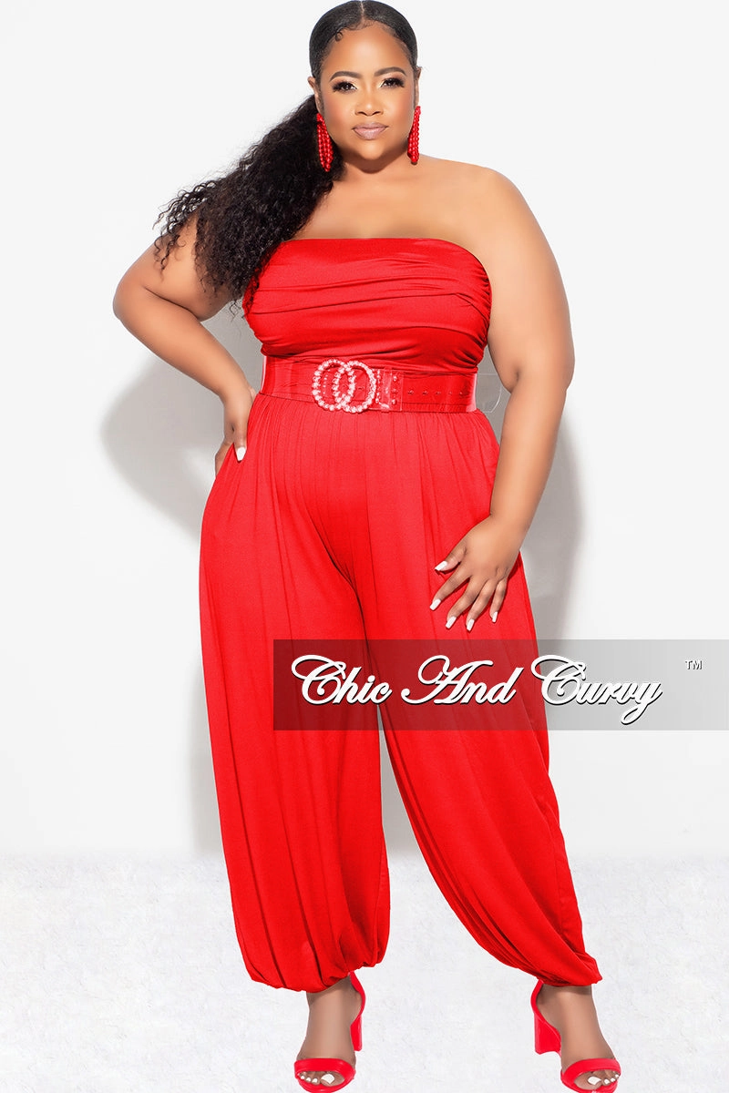 Professional Wear Final Sale Plus Size Strapless Jumpsuit in Red