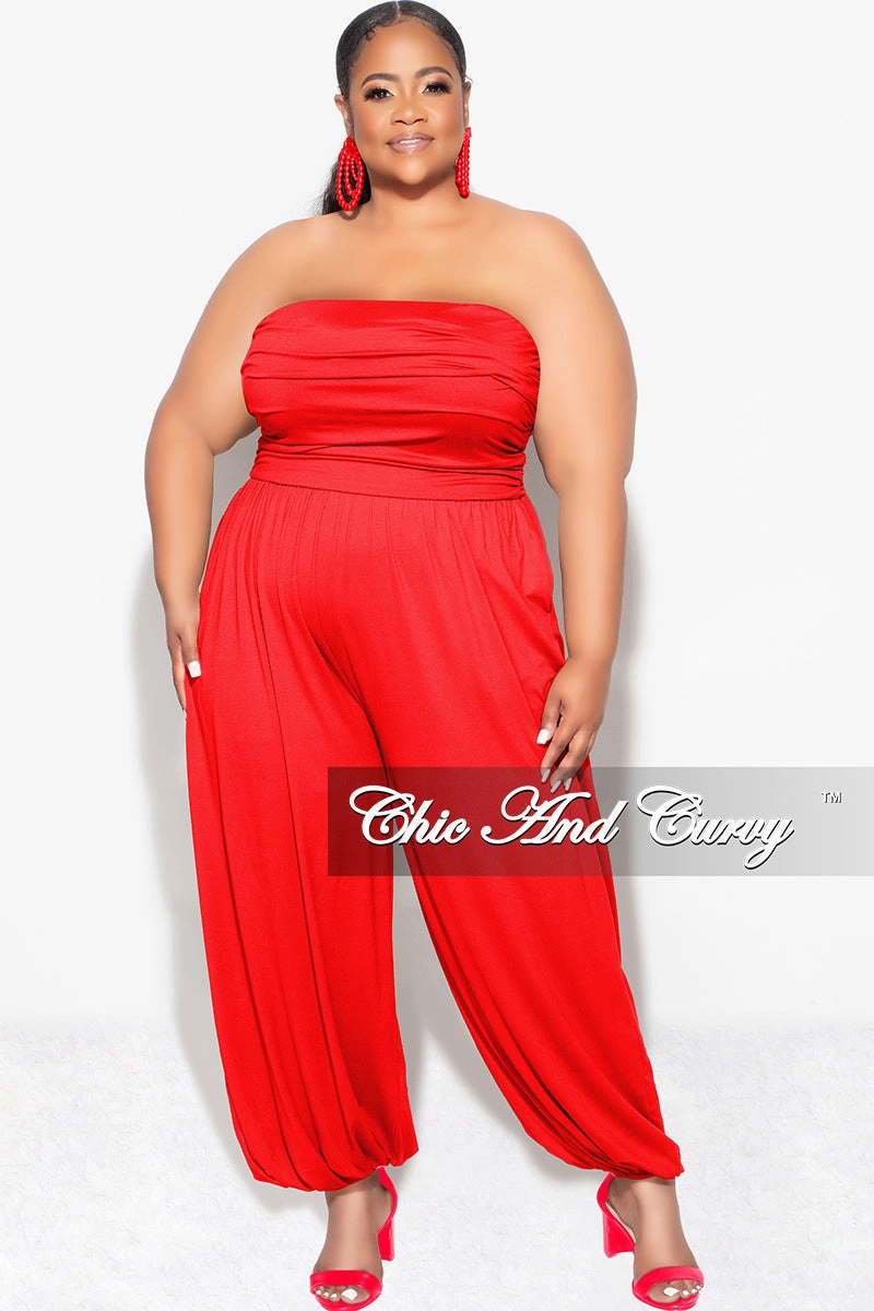 Final Sale Plus Size Strapless Jumpsuit in Red Minimalist Waist Chill Comfort