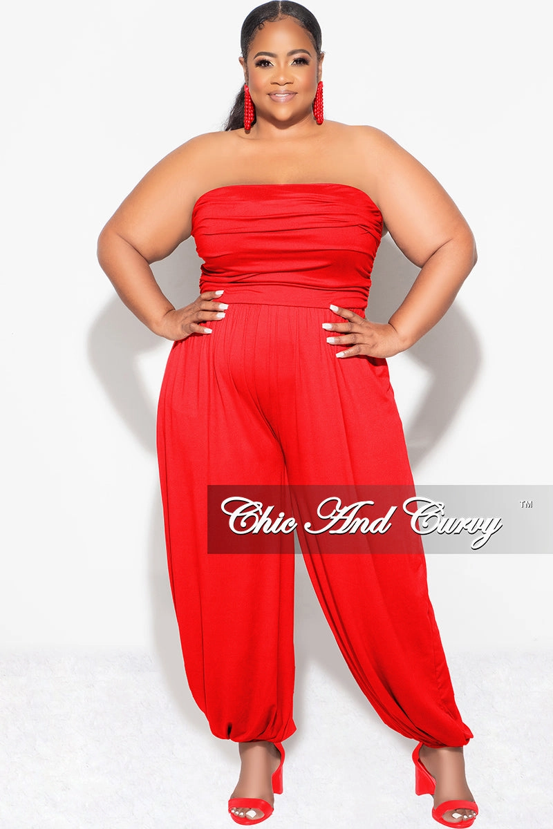 Outdoor Flex Final Sale Plus Size Strapless Jumpsuit in Red