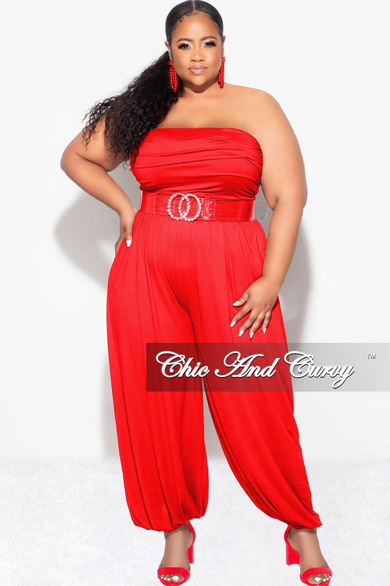 Final Sale Plus Size Strapless Jumpsuit in Red QuickDryTechnology OdorResistantFinish