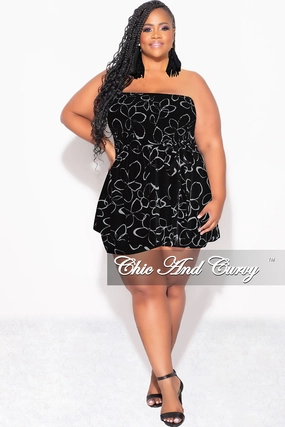 Casual Performance Wear Cozy and Soft Final Sale Plus Size Strapless Romper in Black & Ivory Print