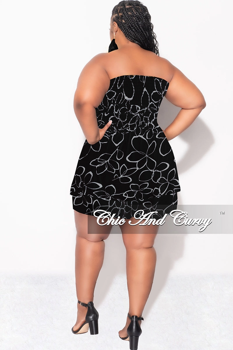 Final Sale Plus Size Strapless Romper in Black & Ivory Print Quick Layering MoistureControlLiner