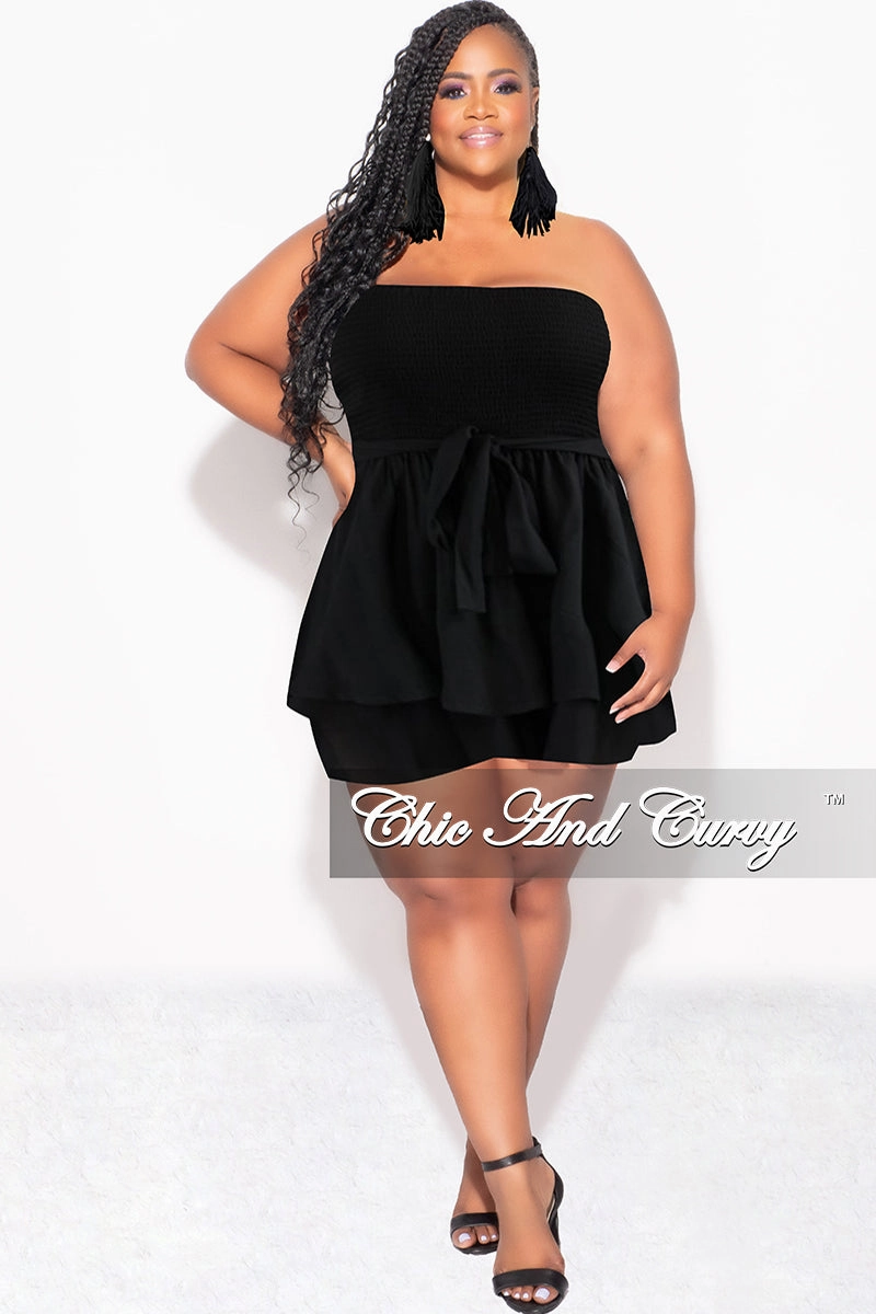 Multi Panel Construction Ready For Action Final Sale Plus Size Strapless Romper in Black