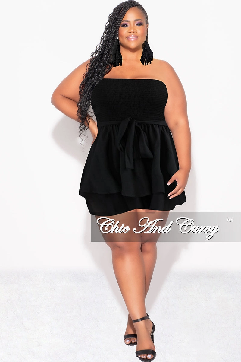 Final Sale Plus Size Strapless Romper in Black Slim Shape Sporty Design