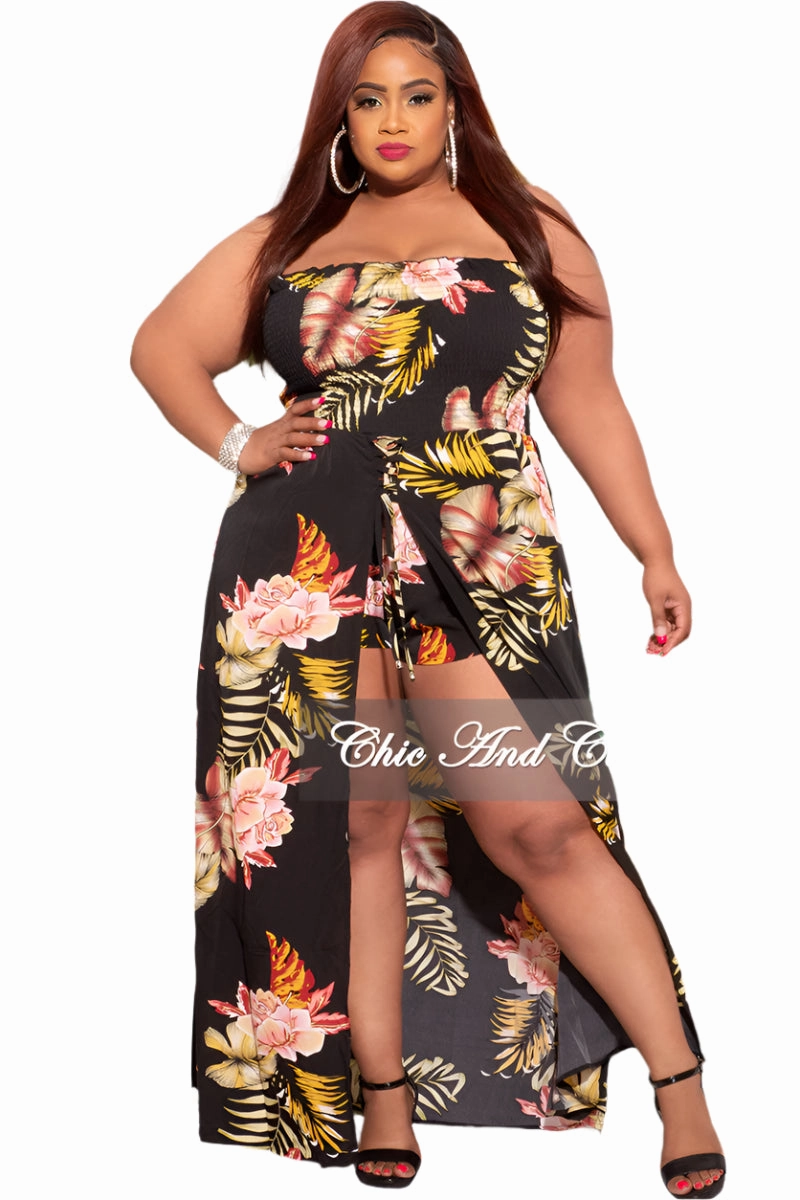 Final Sale Plus Size Strapless Romper in Black Floral Print Perfect Comfort Fit Non Irritating Tags