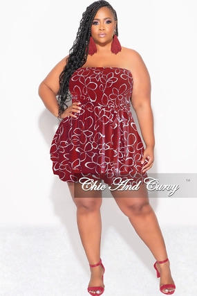 Effortless Layer Final Sale Plus Size Strapless Romper in Burgundy & Ivory Print