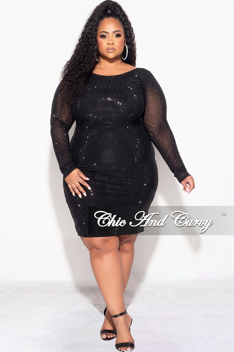 Final Sale Plus Size Studded  BodyCon Dress in Black Modern Silhouette StaticResistant Material