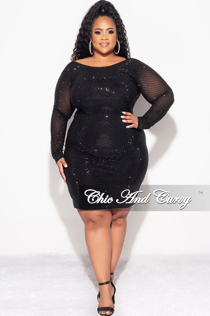 Final Sale Plus Size Studded  BodyCon Dress in Black Retro Breathable Comfort Wear