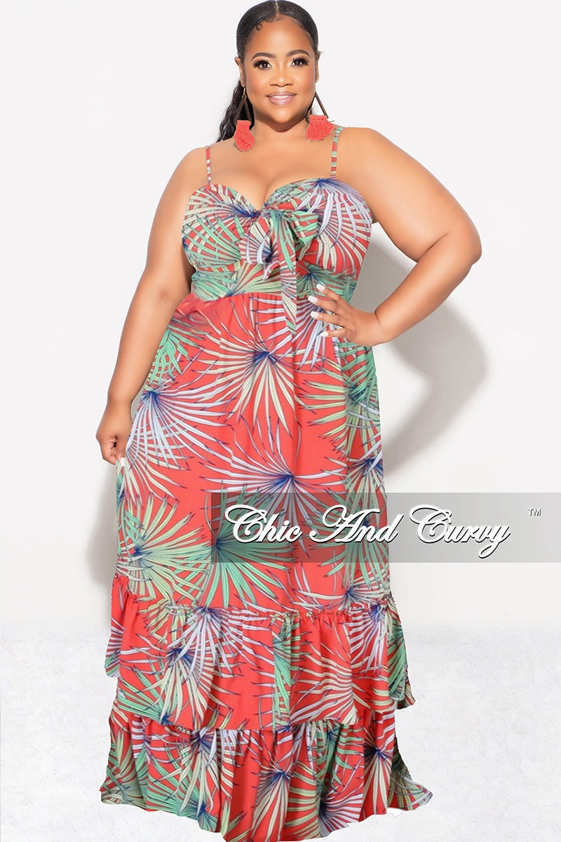 Chilly Weather No Fuss Fit Final Sale Plus Size Tank Maxi Dress in Chiffon in Tomato, Green & Blue Summer