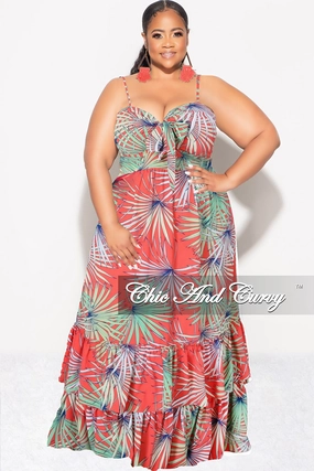 Final Sale Plus Size Tank Maxi Dress in Chiffon in Tomato, Green & Blue Summer Breathable back panel Stylish Comfort