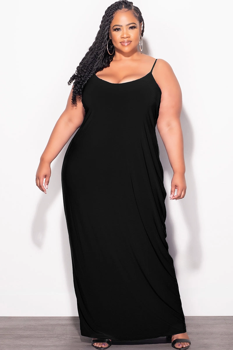 Final Sale Plus Size Tank Spaghetti Strap Maxi Dress in Black Active Stretch Agile Fit
