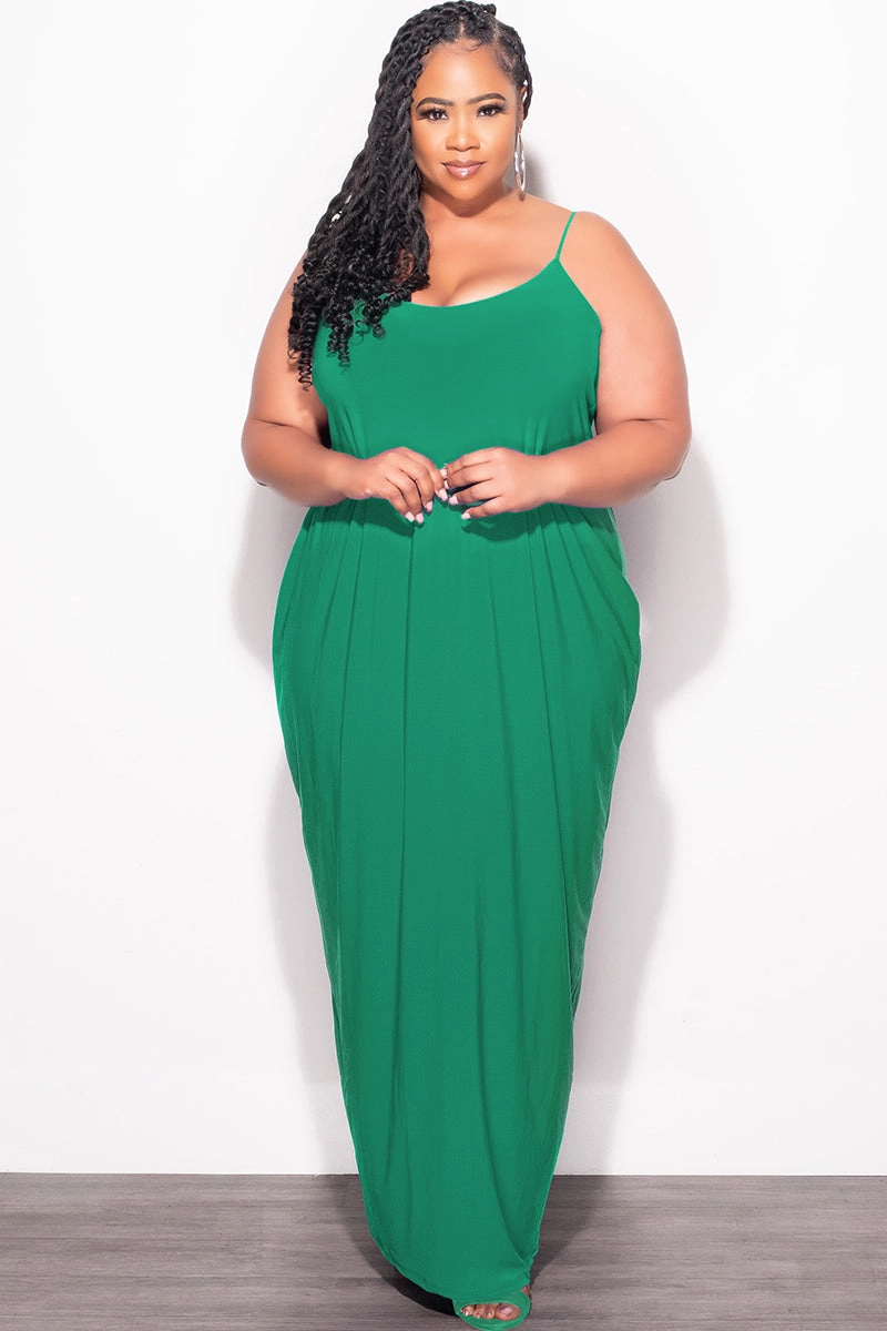 Final Sale Plus Size Tank Spaghetti Strap Maxi Dress in Kelly Green Flexible Layer