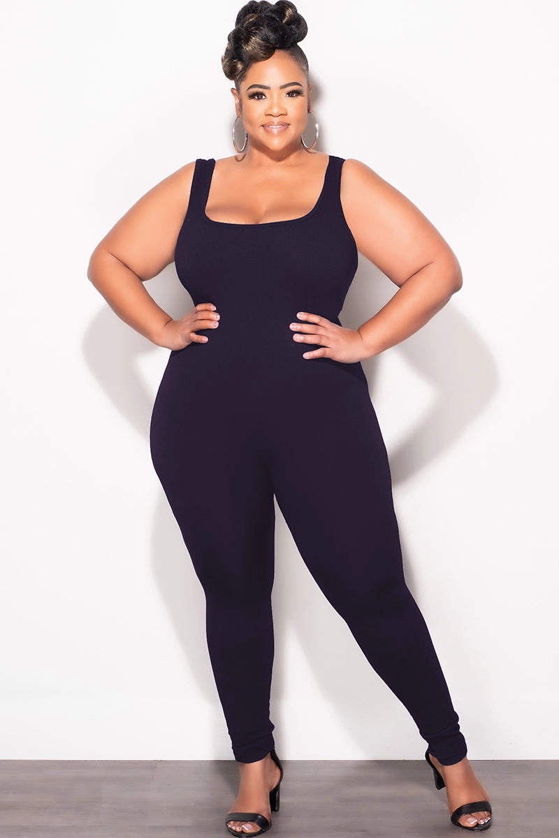 Smooth Fit Lining Final Sale Plus Size Thick Ribbed Catsuit Unitard in Black