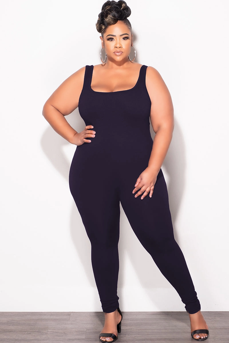 Final Sale Plus Size Thick Ribbed Catsuit Unitard in Black Comfy Movement Fit