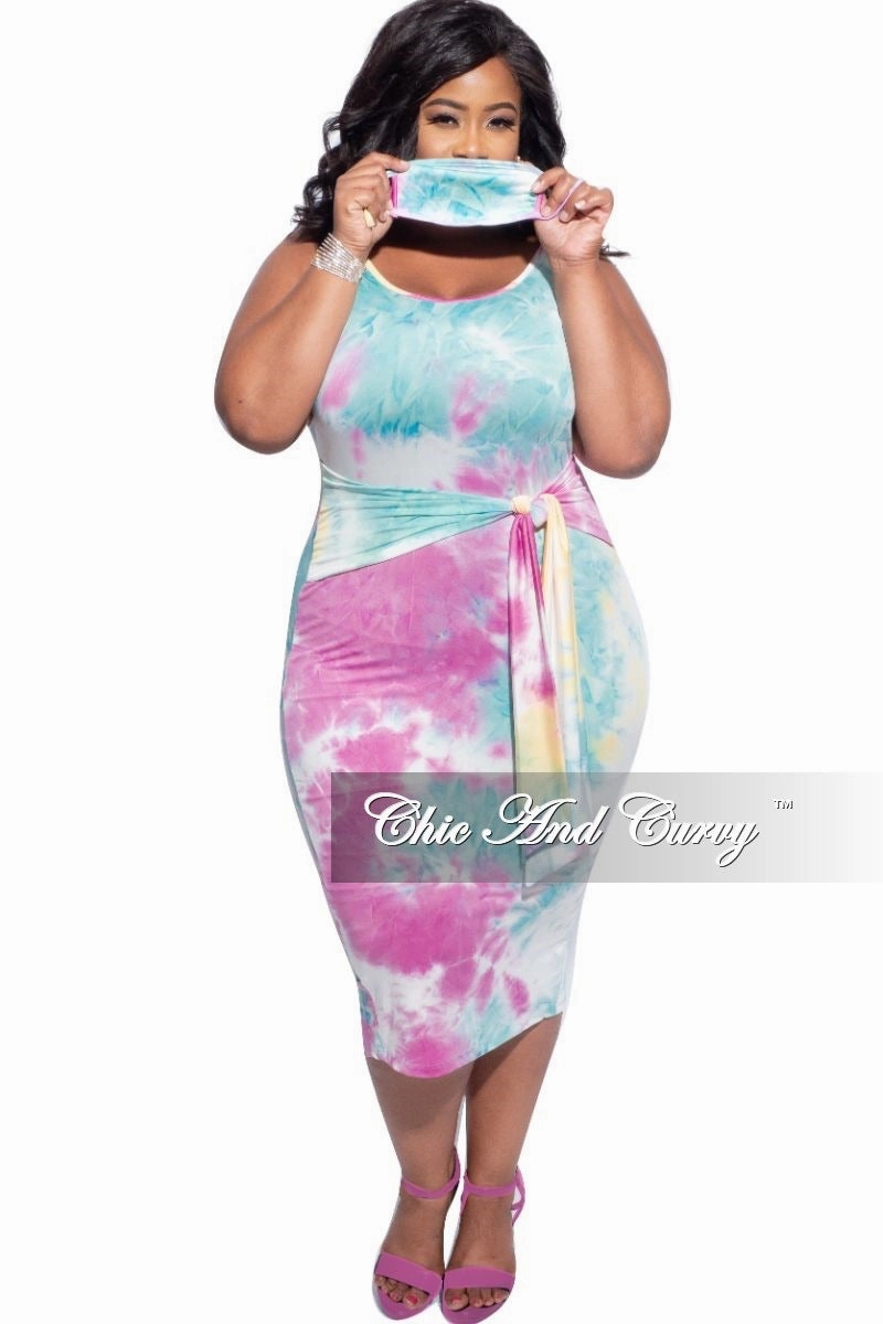 Final Sale Plus Size Tie Bodycon Dress in Pastel Tie Dye Soft Finish Fashionable Look