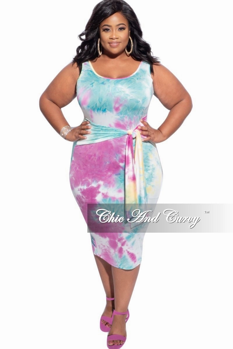 Stylish Wear Versatile Fit Final Sale Plus Size Tie Bodycon Dress in Pastel Tie Dye