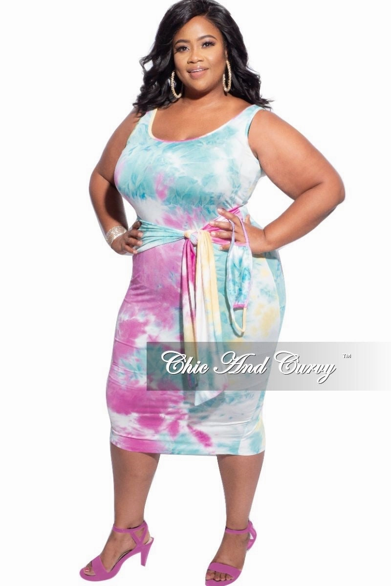 Layered Panel Design Final Sale Plus Size Tie Bodycon Dress in Pastel Tie Dye