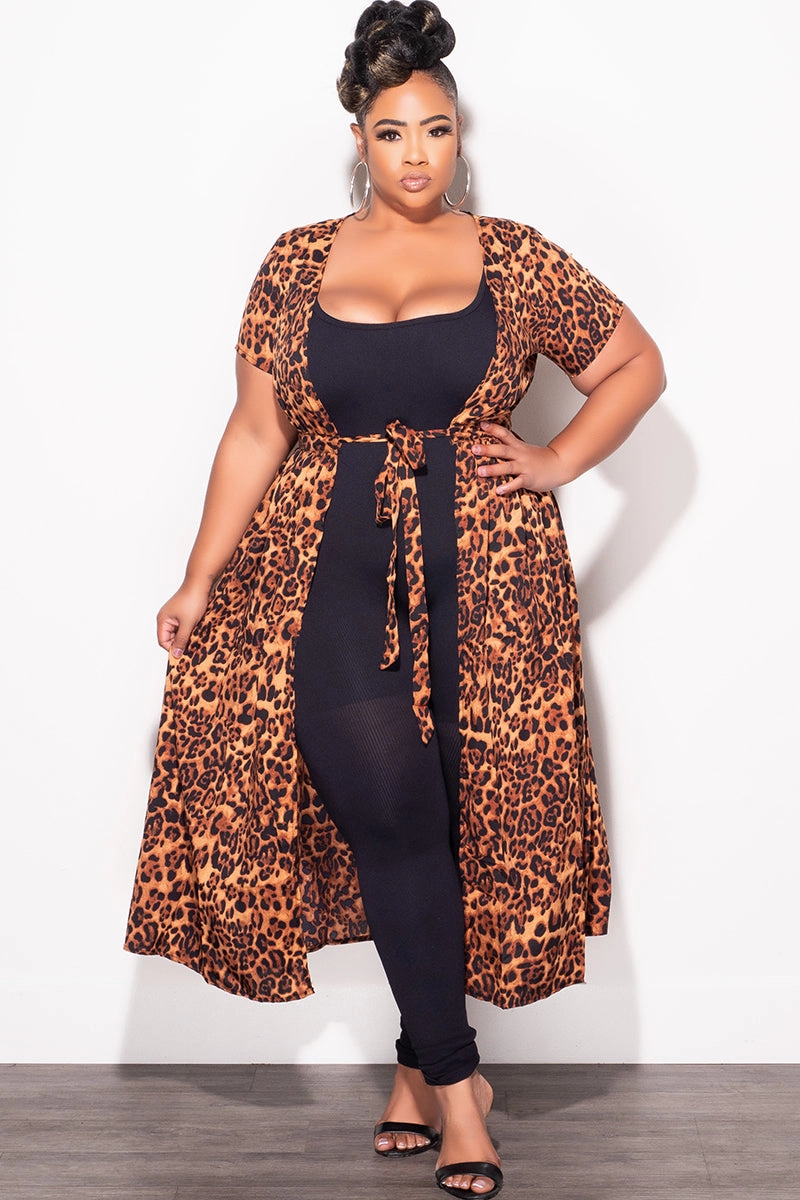 Final Sale Plus Size Tie Duster in Animal Print Lightweight Construction