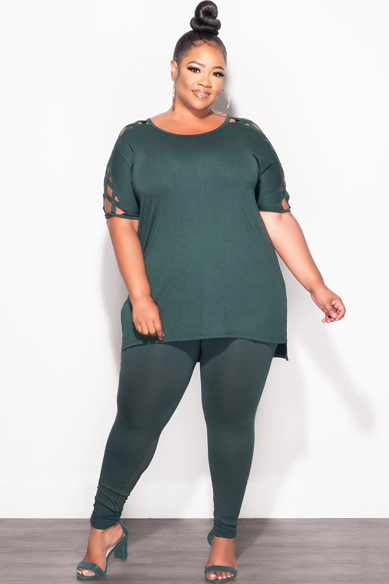 NonSlipInnerGrip Full Motion Final Sale Plus Size Top and Legging Set in Hunter Green