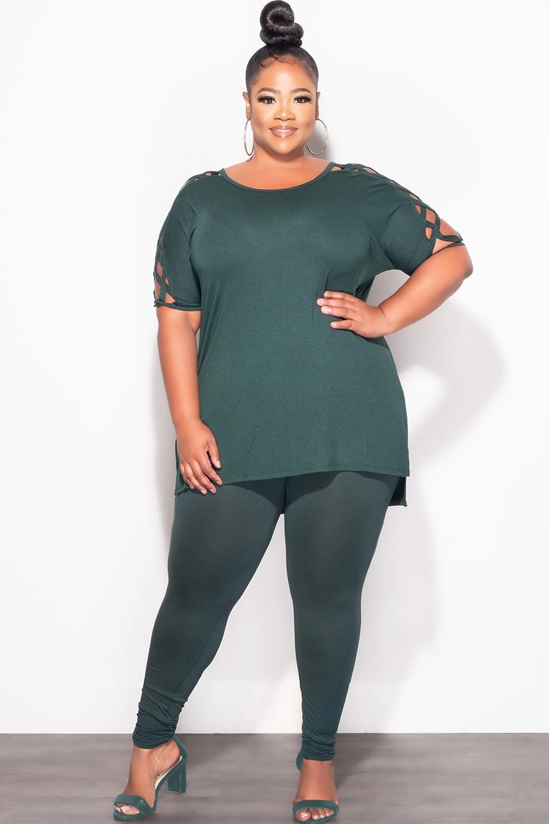 stain resistant coating ReinforcedStitching Final Sale Plus Size Top and Legging Set in Hunter Green