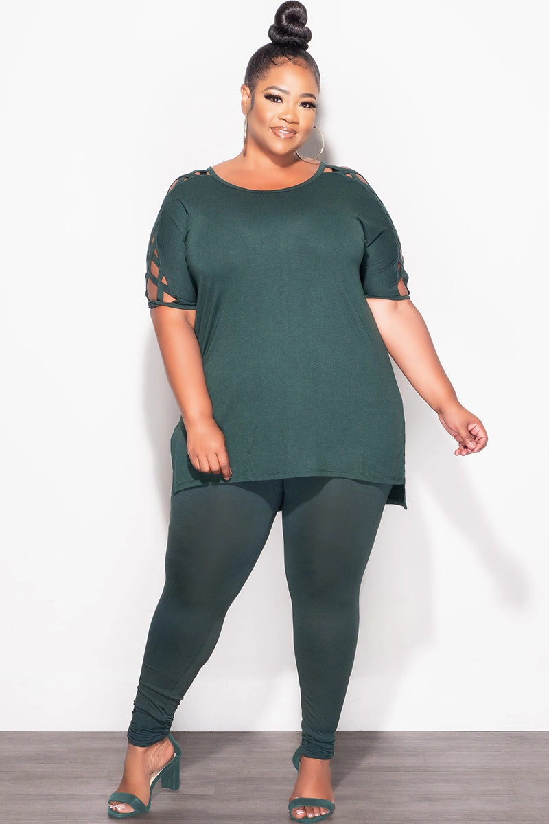 Move Easy Final Sale Plus Size Top and Legging Set in Hunter Green