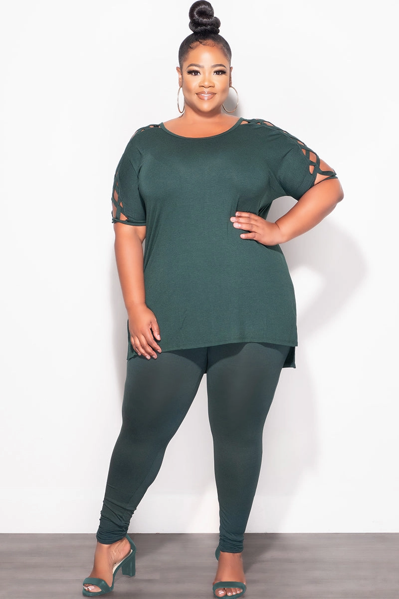 Final Sale Plus Size Top and Legging Set in Hunter Green Seam-Free Functional Layer